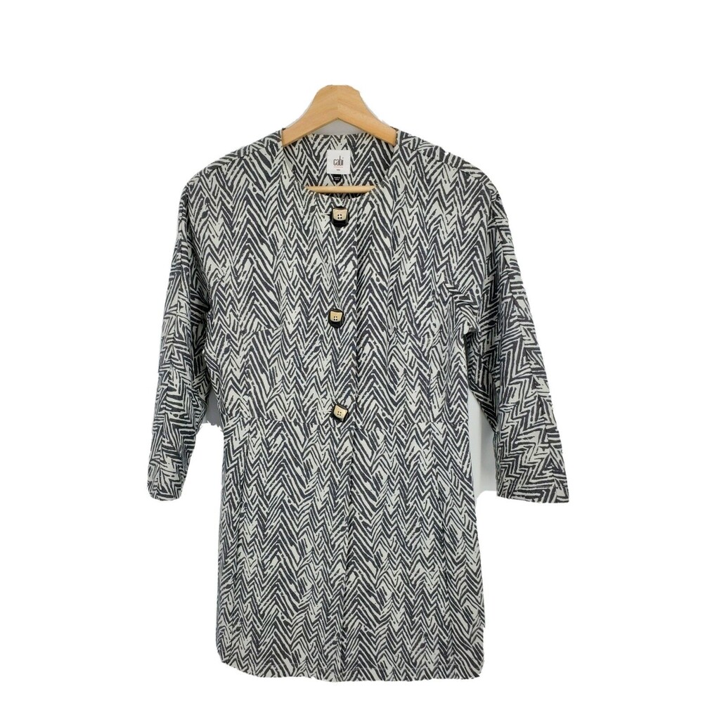 Cabi Womens Zig Zag Knit Ponte Jacket Style 3034 Button Up 3/4 Sleeve Size Small